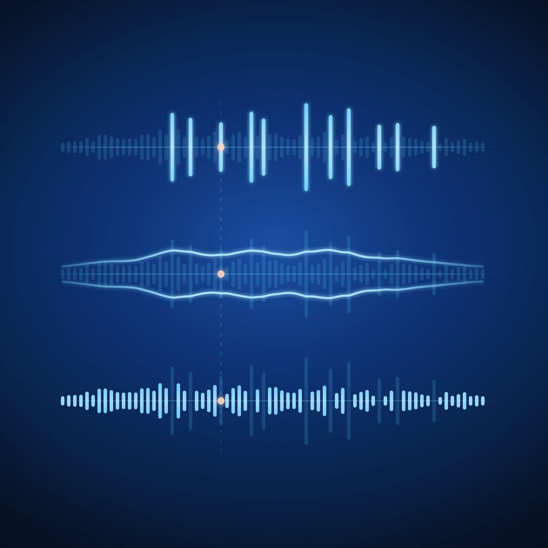One recording shown three times — its sharp accents lit in the first reading, its overall gesture traced in the second, and its quiet texture brought forward in the third